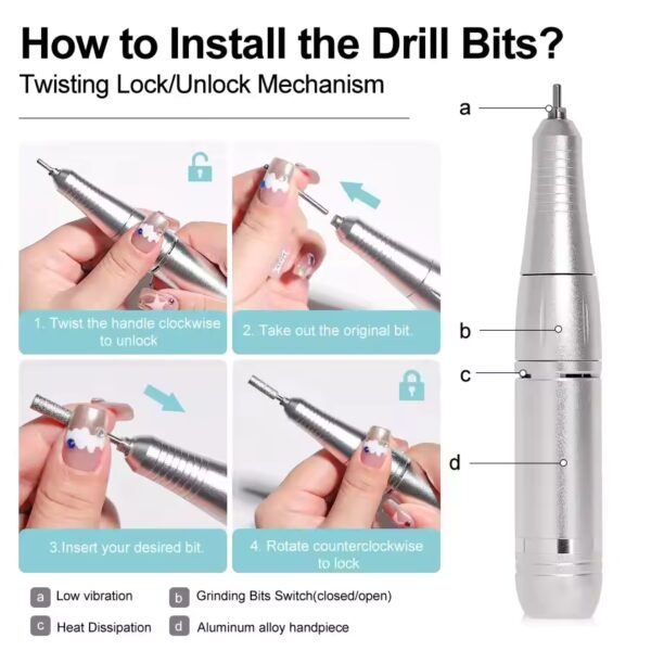 Professional 45000RPM Electric Portable Nail Drill Machine Rechargeable Low Noise Nail Sander File for Manicure Salon Tool - Image 4