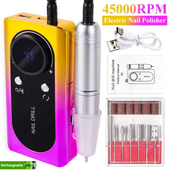 Professional 45000RPM Electric Portable Nail Drill Machine Rechargeable Low Noise Nail Sander File for Manicure Salon Tool - Image 8