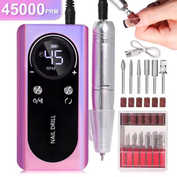 Professional 45000RPM Electric Portable Nail Drill Machine Rechargeable Low Noise Nail Sander File for Manicure Salon Tool - Image 10