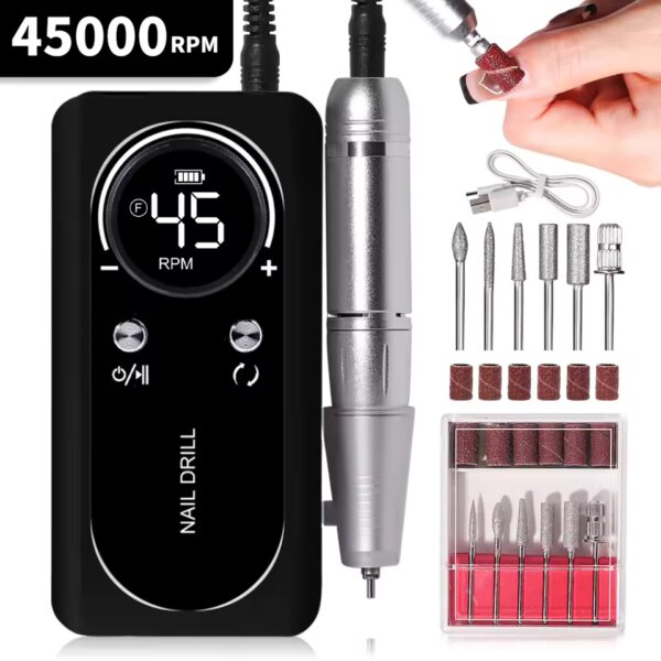 Professional 45000RPM Electric Portable Nail Drill Machine Rechargeable Low Noise Nail Sander File for Manicure Salon Tool - Image 9